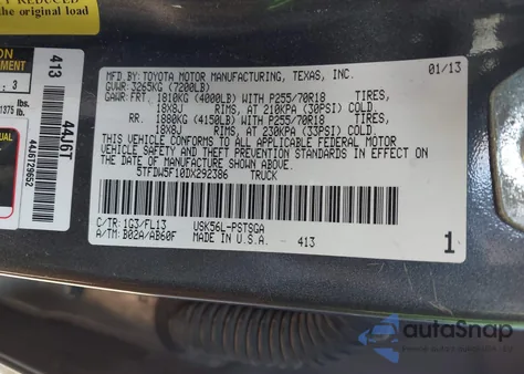 2013 Toyota Tundra Grade 5.7L V8 z USA, uszkodzony, nr VIN 5TFDW5F10DX292386